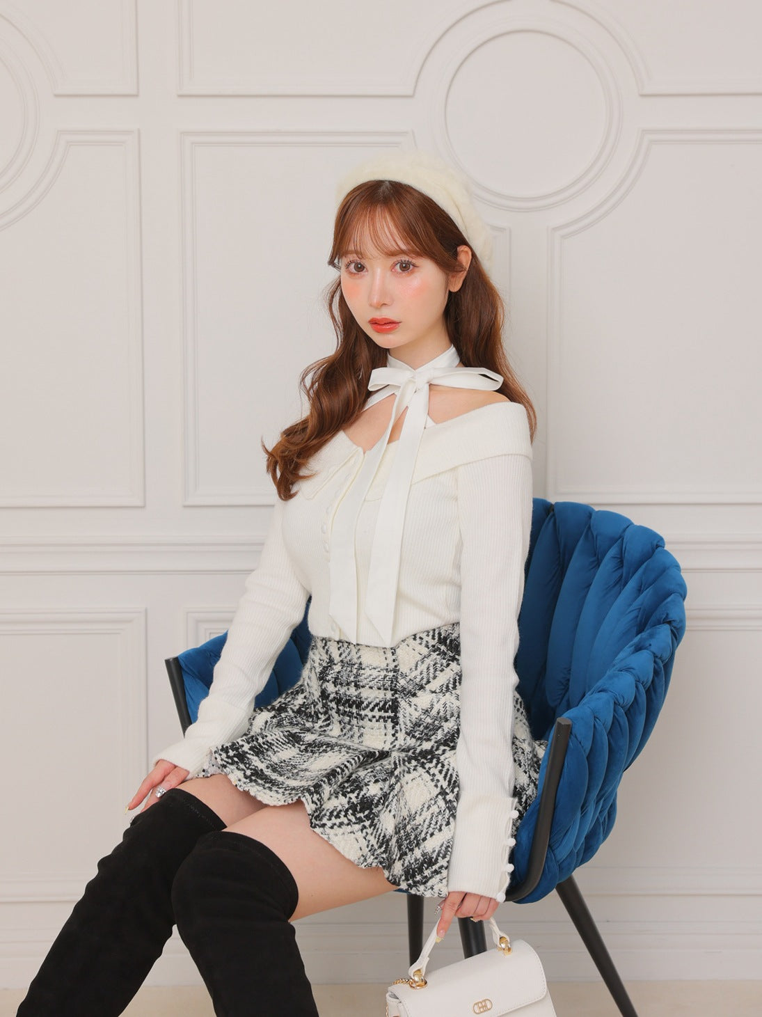 SALE】Decollete ribbon off shoulder knit tops(eme10371) – M me eme