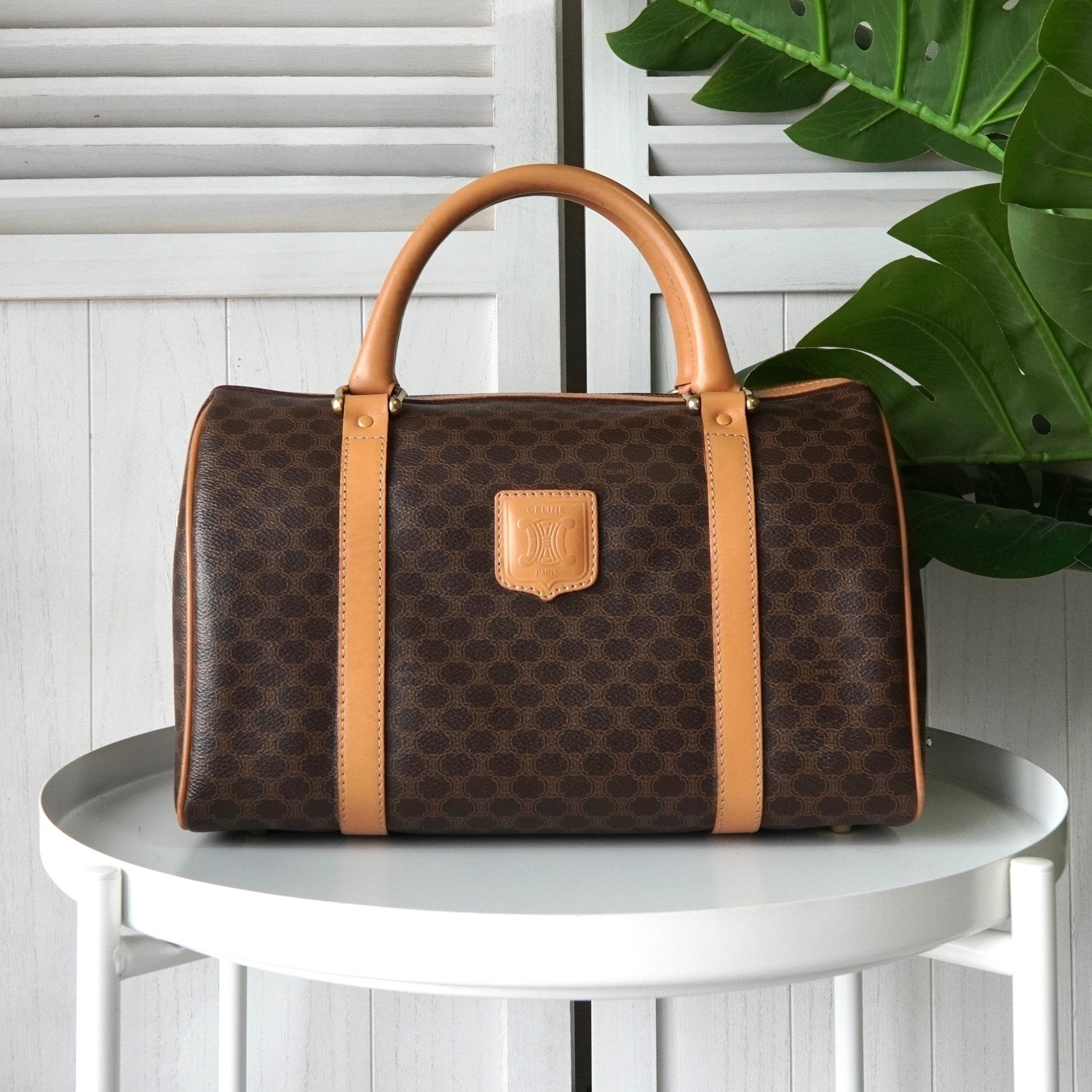 セリーヌ ヴィンテージ マカダム PVC ミニボストンバッグ ハンドバッグ