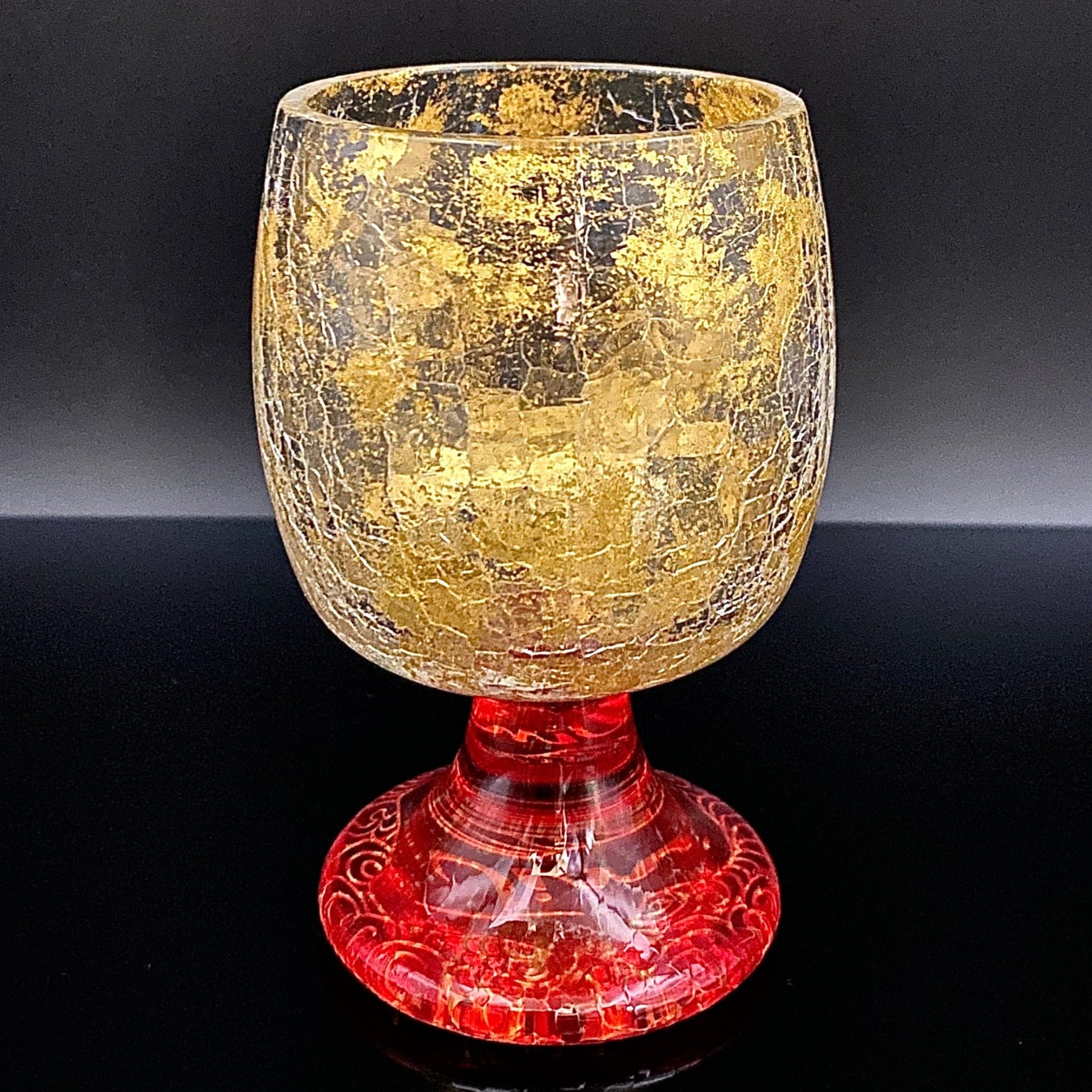 坂田 甚内（Jin）作 手吹き硝子 赤金彩 金箔 金彩 玻璃盃深甚紋グラス