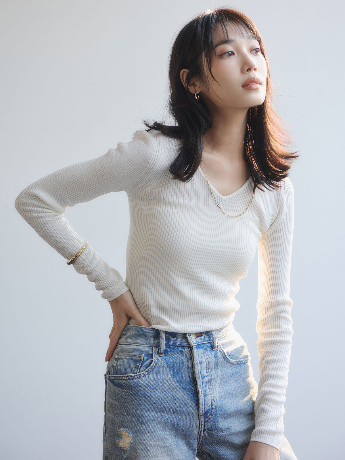 リュクスビスコースリブニットプルオーバー