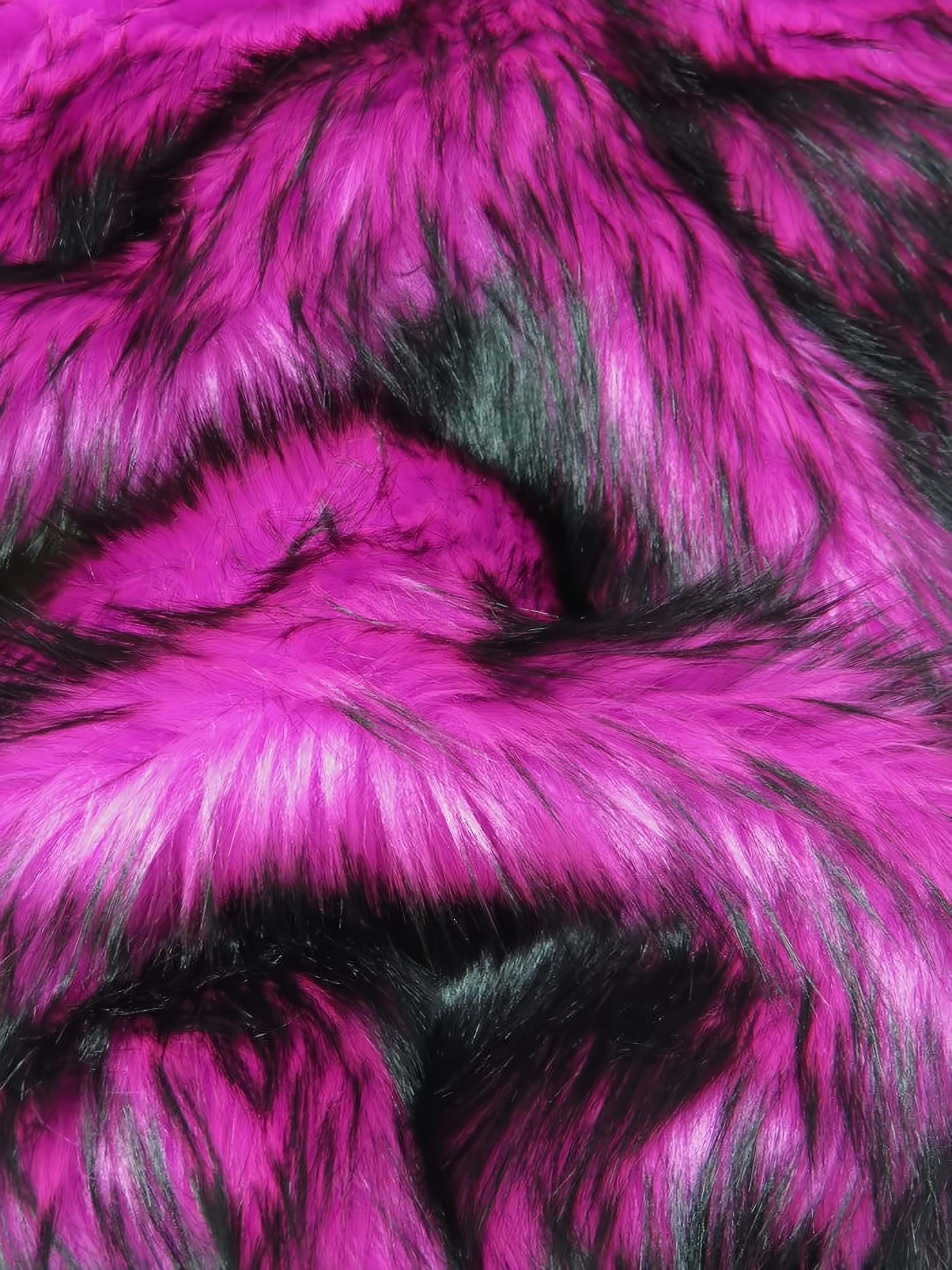Neon Pink/Black Poison Spike Shag Faux Fur Fabric / Sold by the