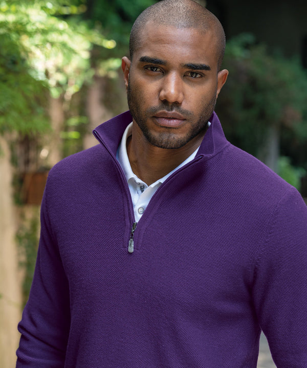 Signature 100% Merino Wool Tuck-Stitch Quarter-Zip Lined Wind