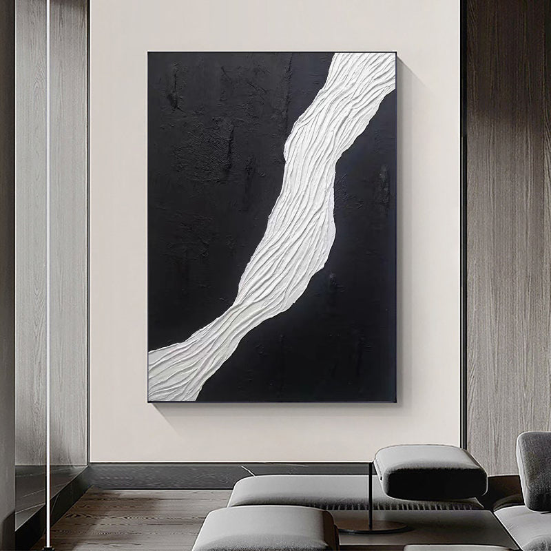 Large Black White Seawaves 3D Textured Abstract Minimalist