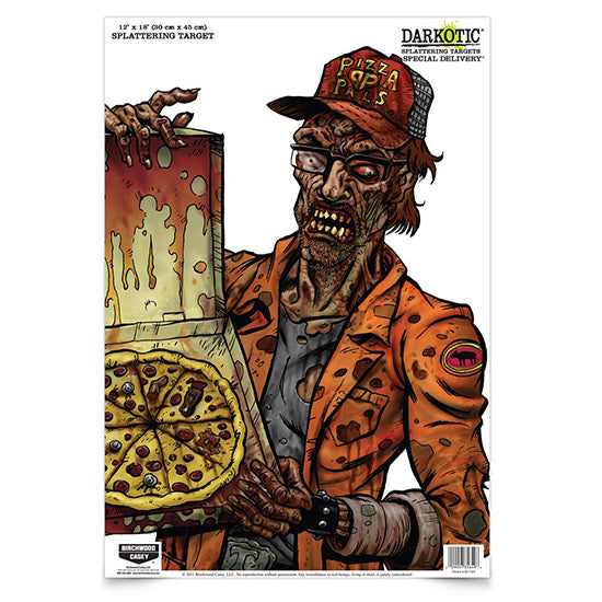 Birchwood Casey Darkotic Zombie Pizza Delivery Hanging Paper