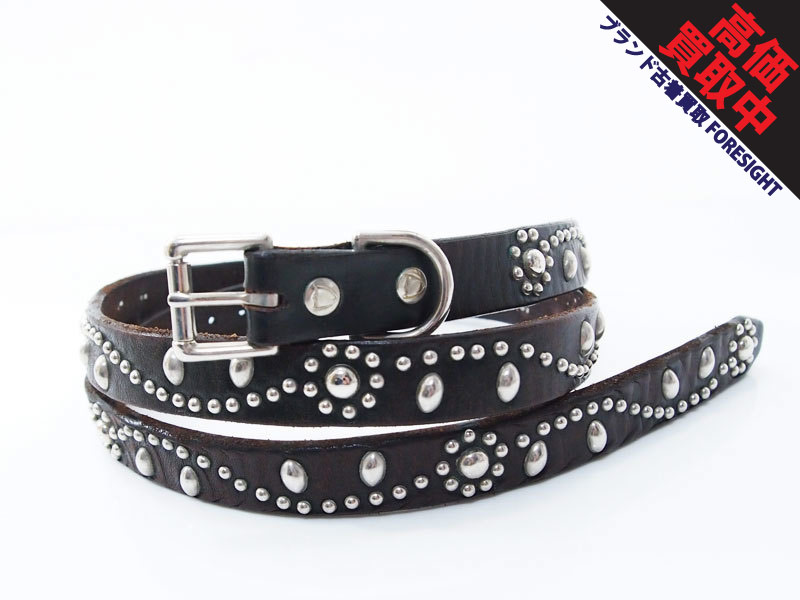 HTC 'Narrow Studs Belt'ナロー スタッズベルト Flower フラワー 黒 茶