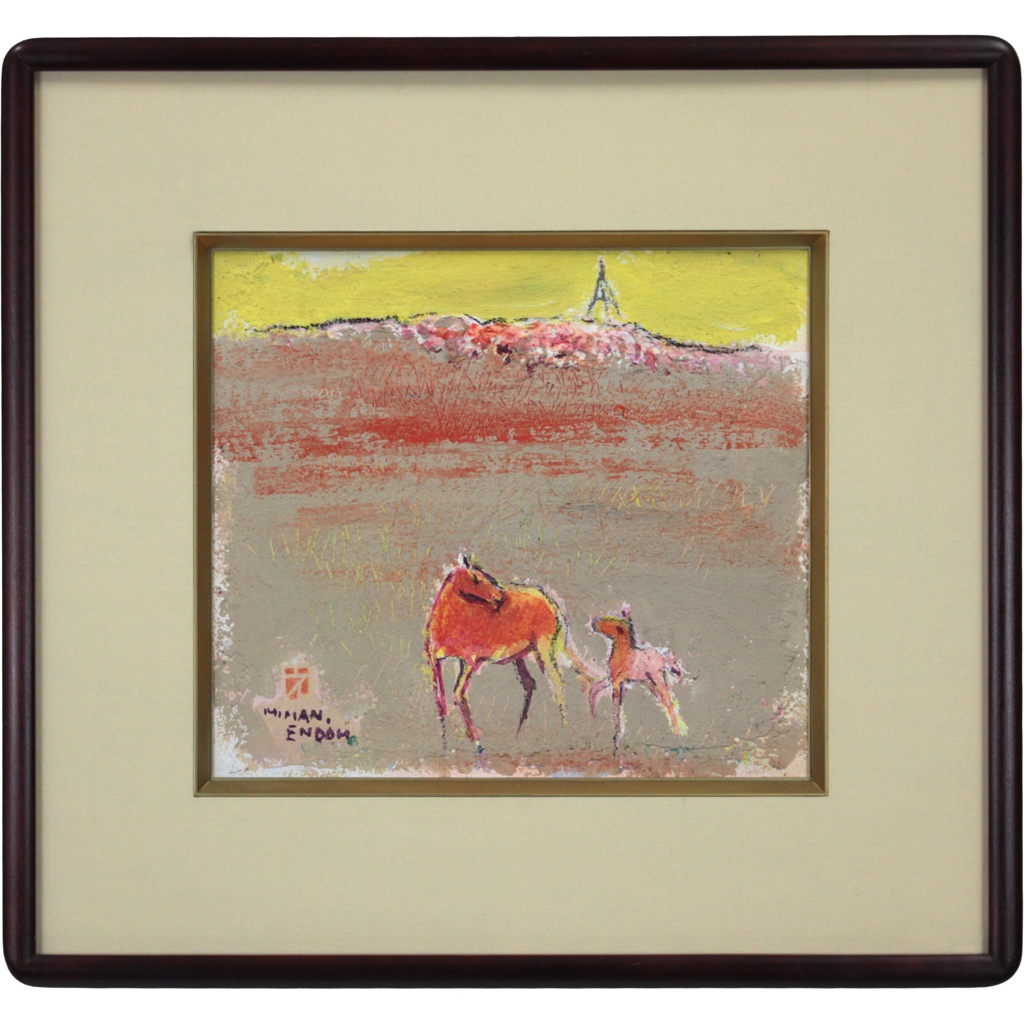 遠藤ミマン 『三角点・馬』 油彩画 - 北海道画廊