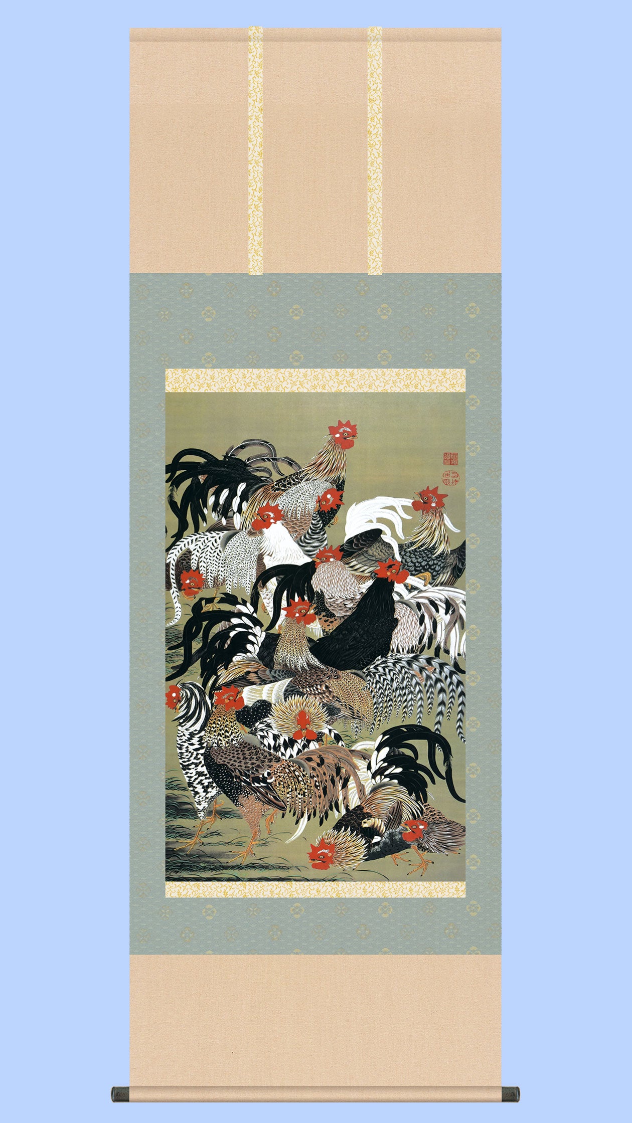 名画複製画掛け軸 群鶏図 伊藤若冲 – 寿鳳人形の東芸
