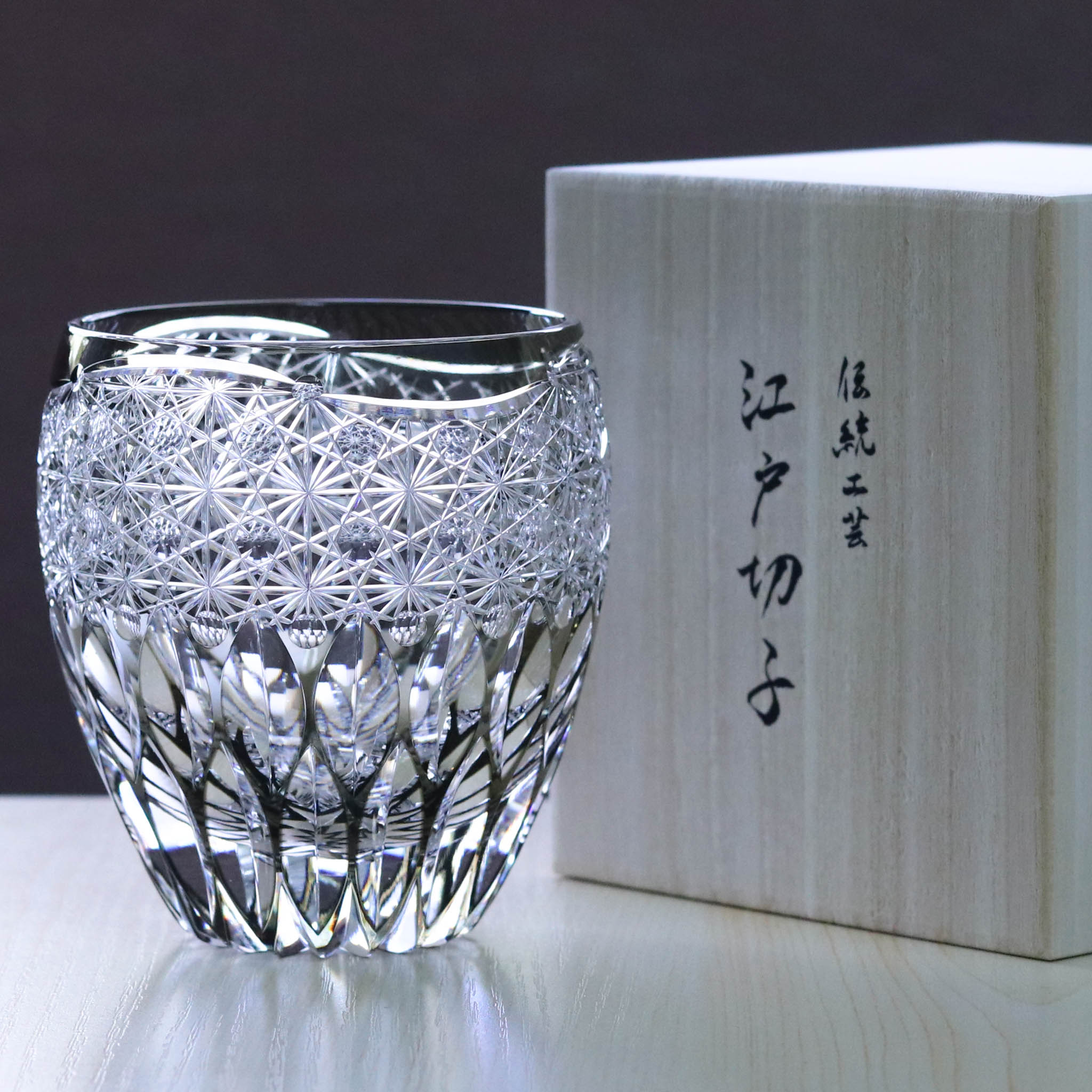 江戸切子 ロックグラス | 蓮華 | 青墨 | 東亜硝子工芸