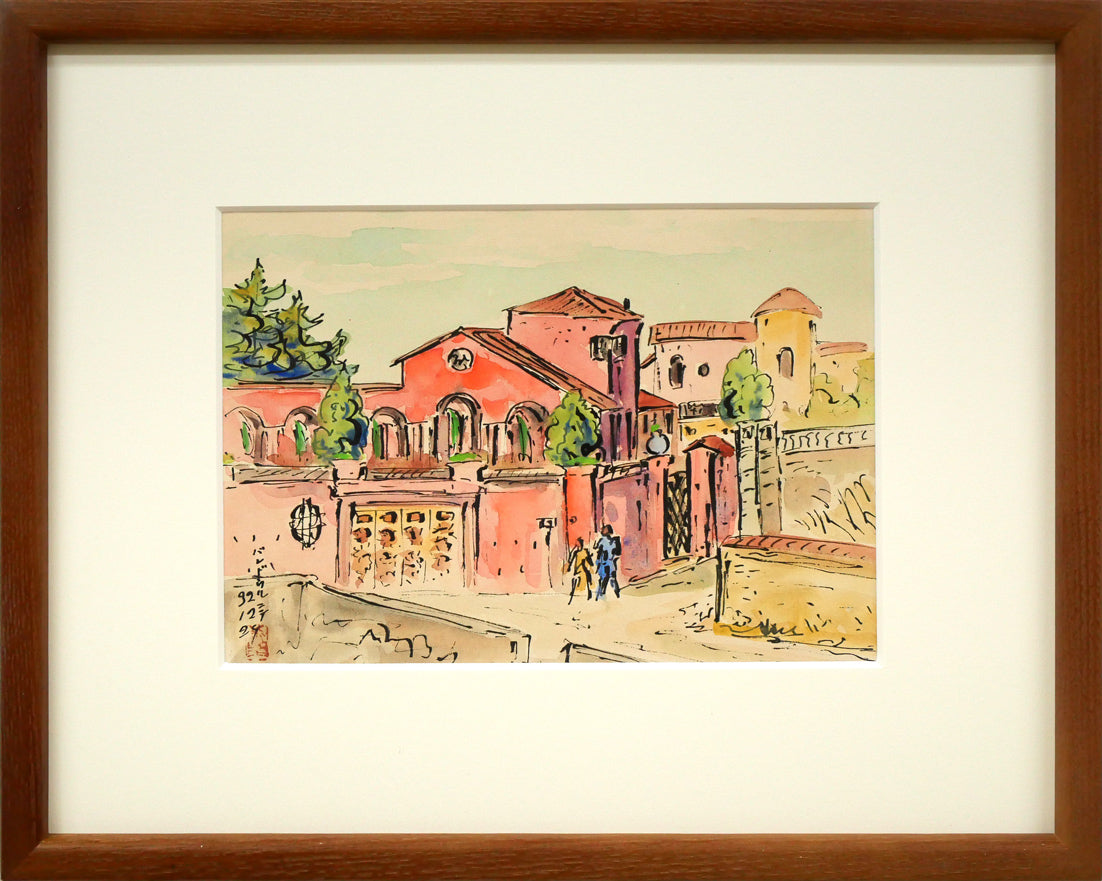 作者不明「南佛スケッチ バンドールの家」水彩画（14.4×20.5cm） 絵画