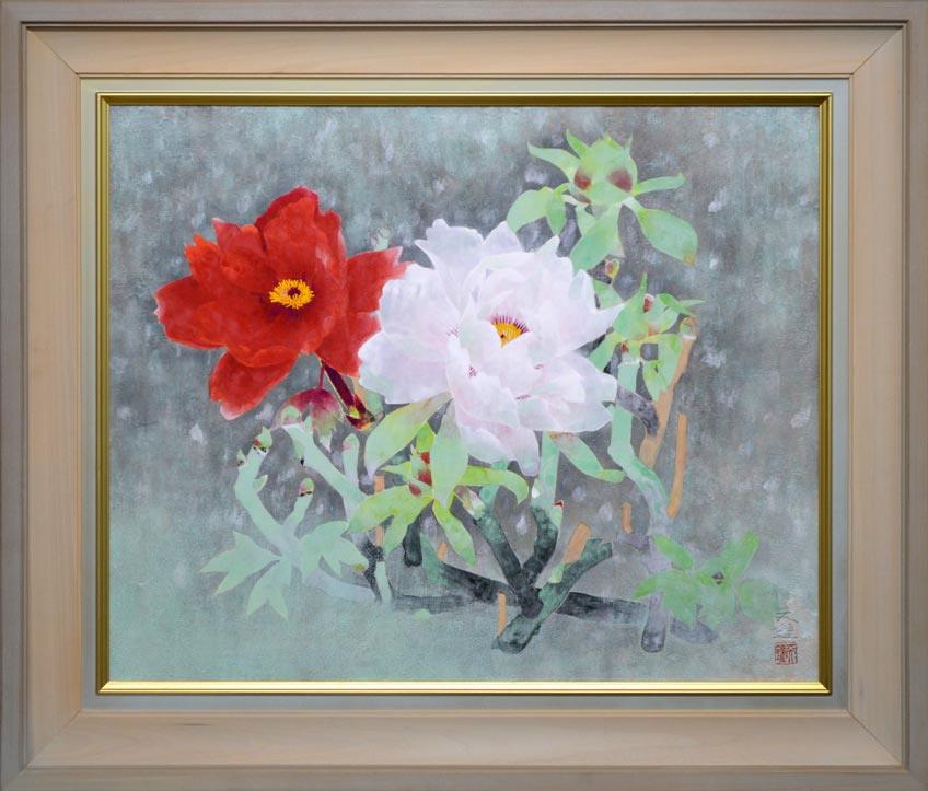 浅野天鐘「冬牡丹」日本画・F12号 絵画買取・販売の小竹美術