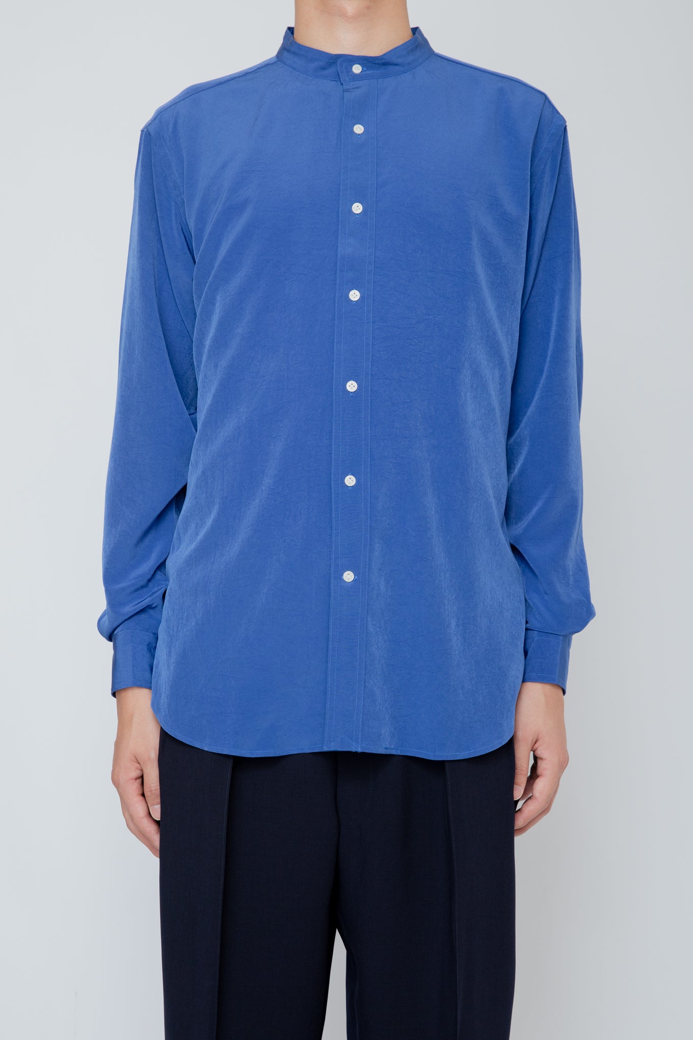 BAND COLLAR SHIRT / BLUE – RAINMAKER KYOTO