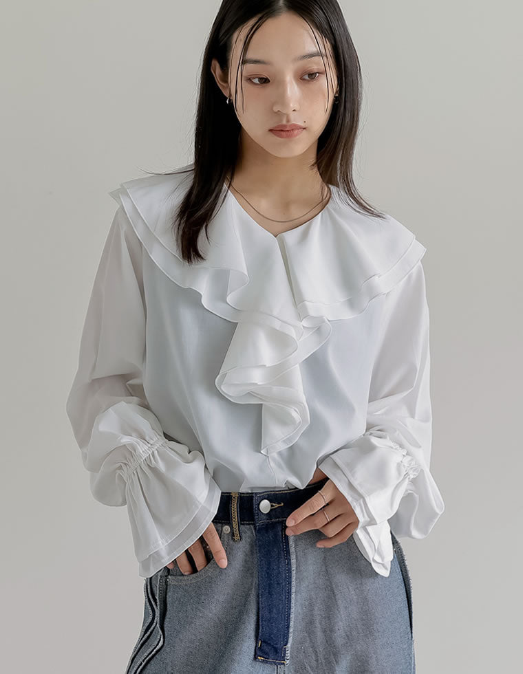 シアーエアリーラッフルカラーブラウス - トップス通販 | 人気