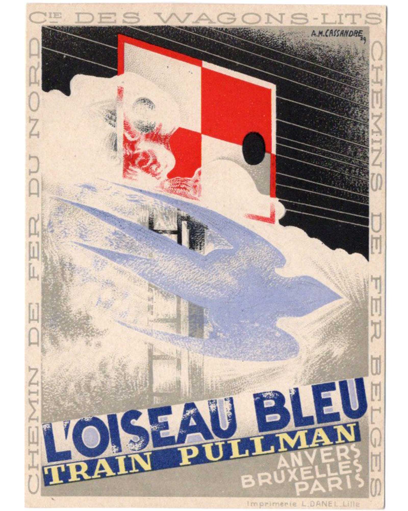 カッサンドル《青い鳥（L'Oiseau Bleu）》時刻表付きフライヤー 1929年
