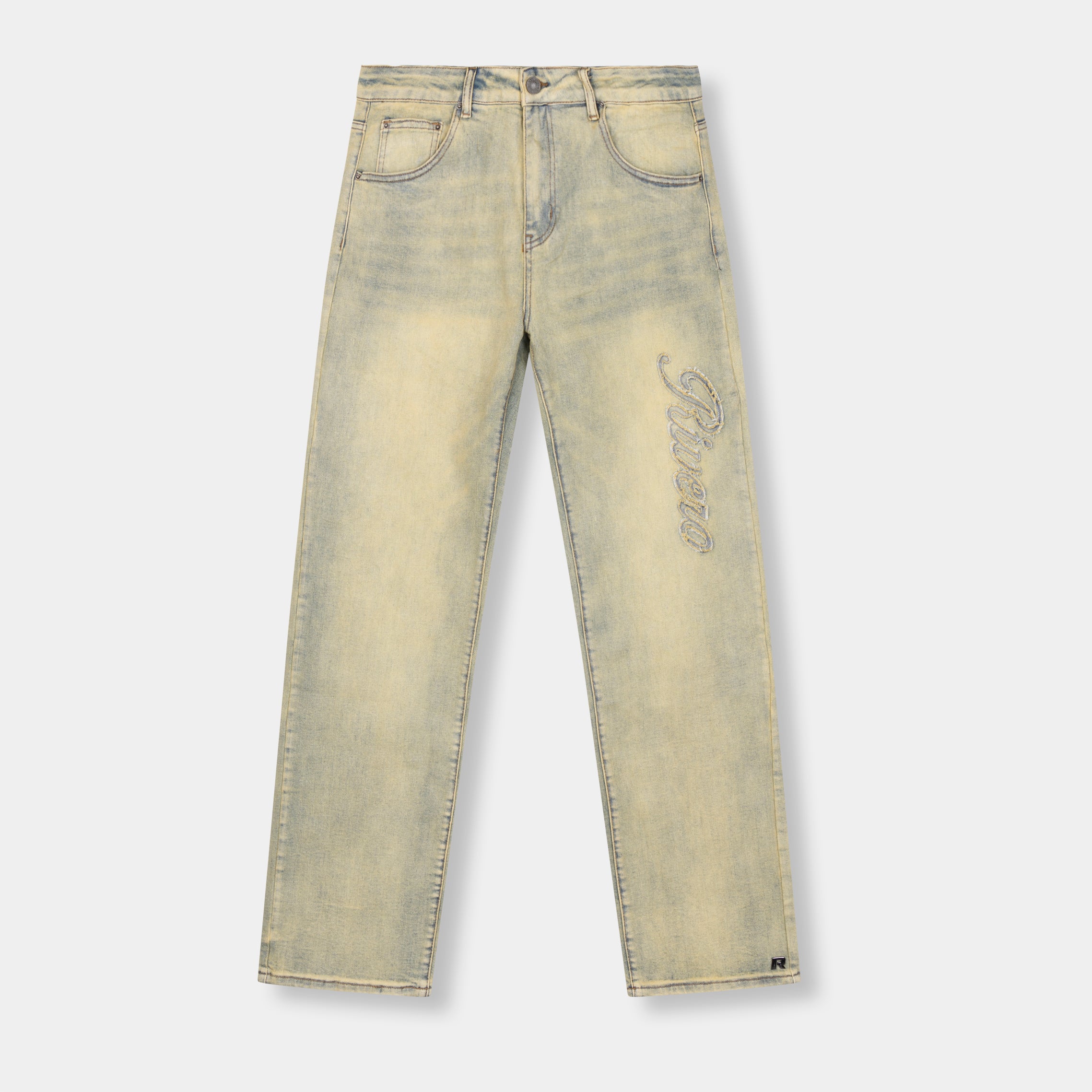 SCRIPT WASHED DENIM JEANS – Rivero Fashion