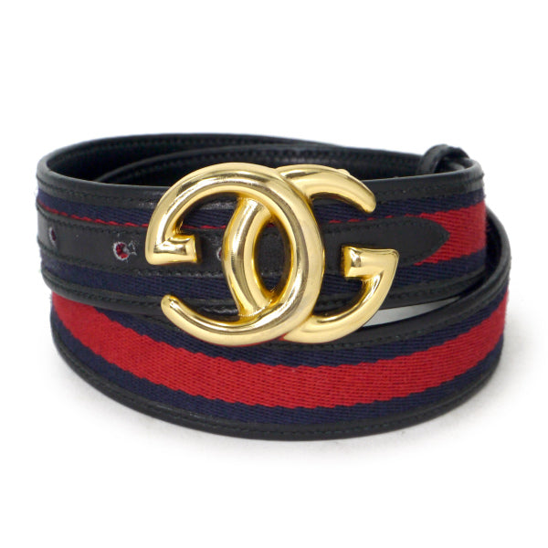 OLD Gucci シェリーラインGGバックルレザーベルト（青） – Vintage