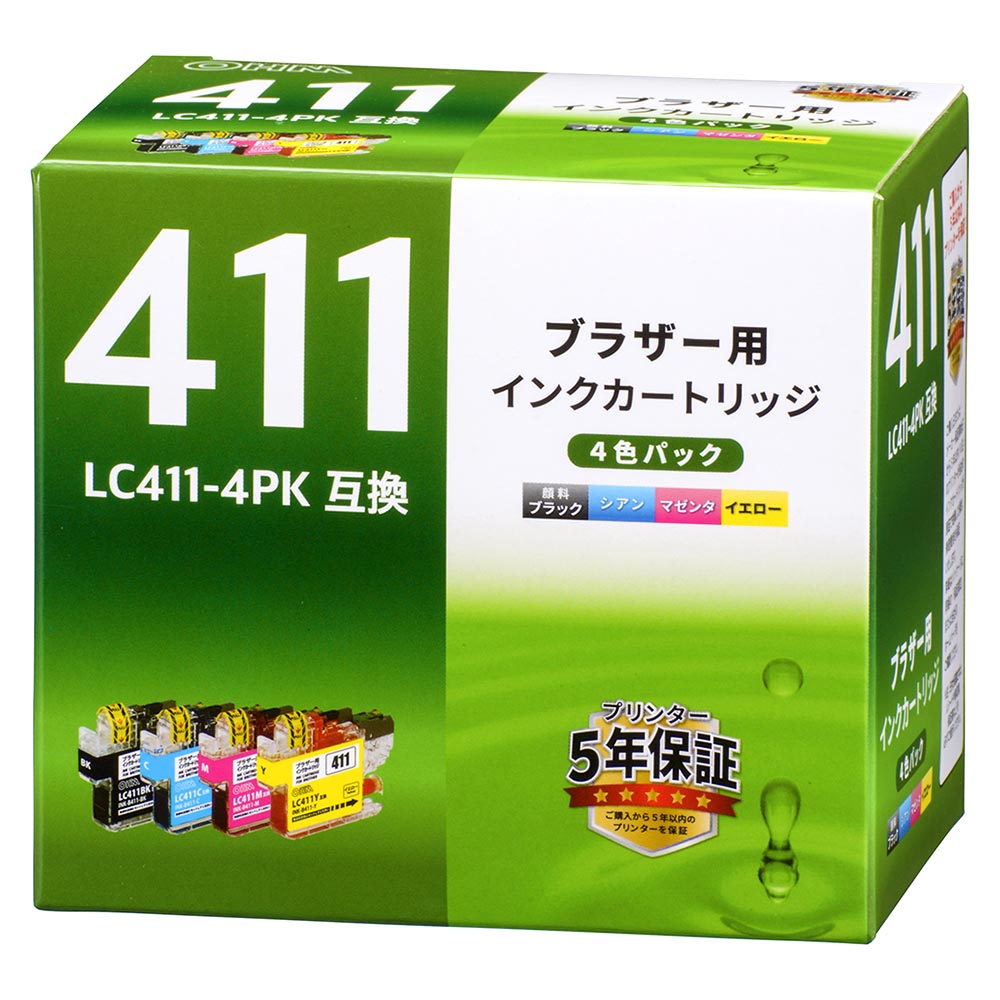 オーム電機 ブラザー互換インク LC411 4色パック