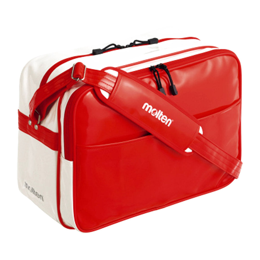 エナメルバッグ Lサイズ スポーツショルダーバッグ レッド×ホワイト