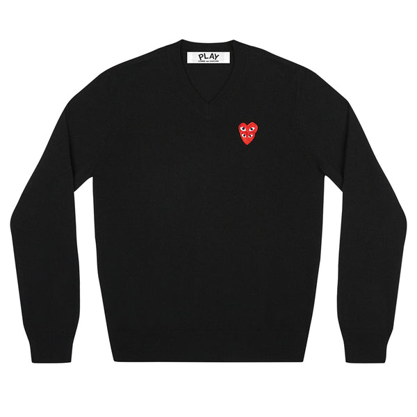 COMME des GARCONS PLAY Double Eye V-Neck Sweater Black SALE – T0K10