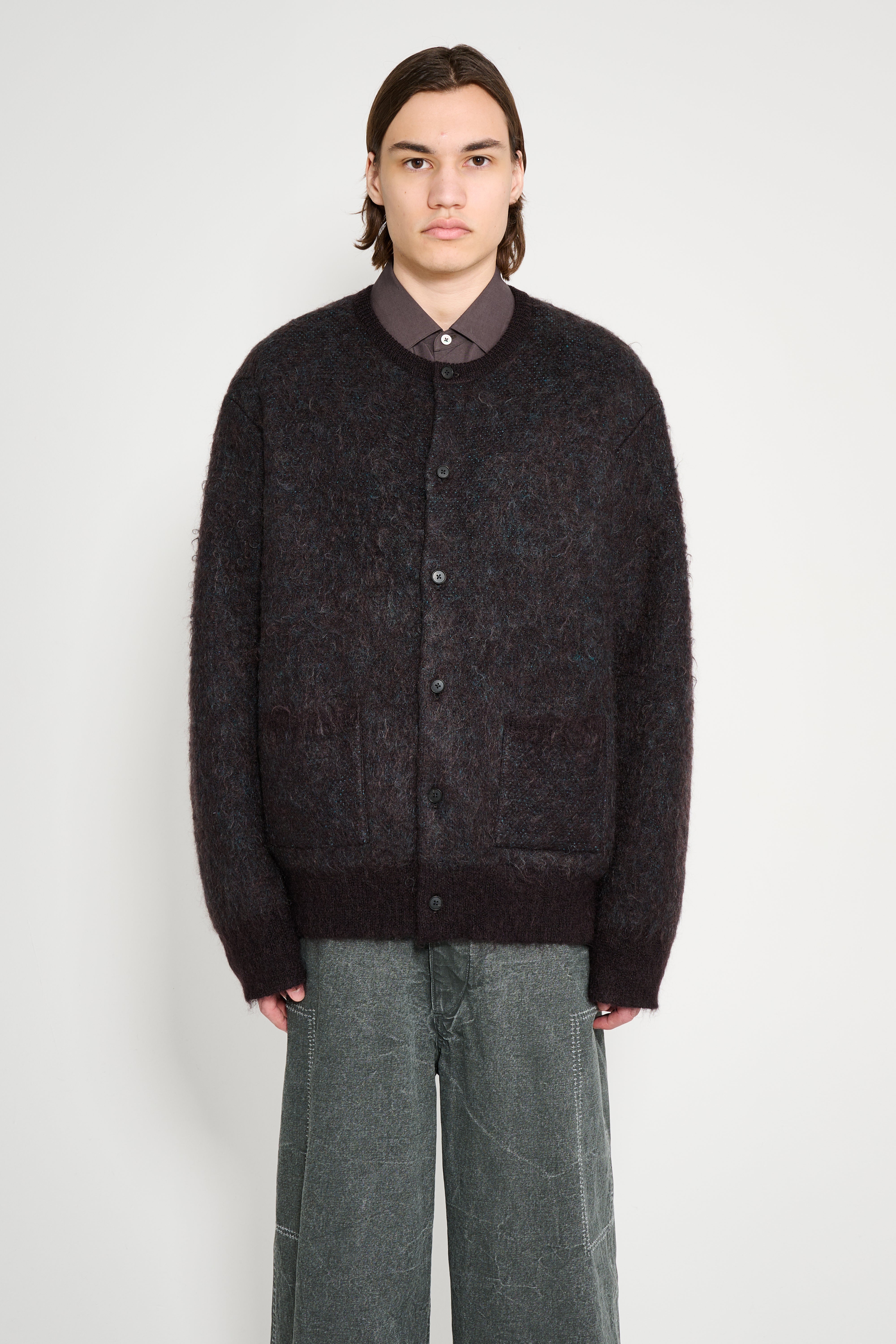 ssstein Kid Mohair Mix Jacquard Knit Cardigan Brown Mix – Très Bien