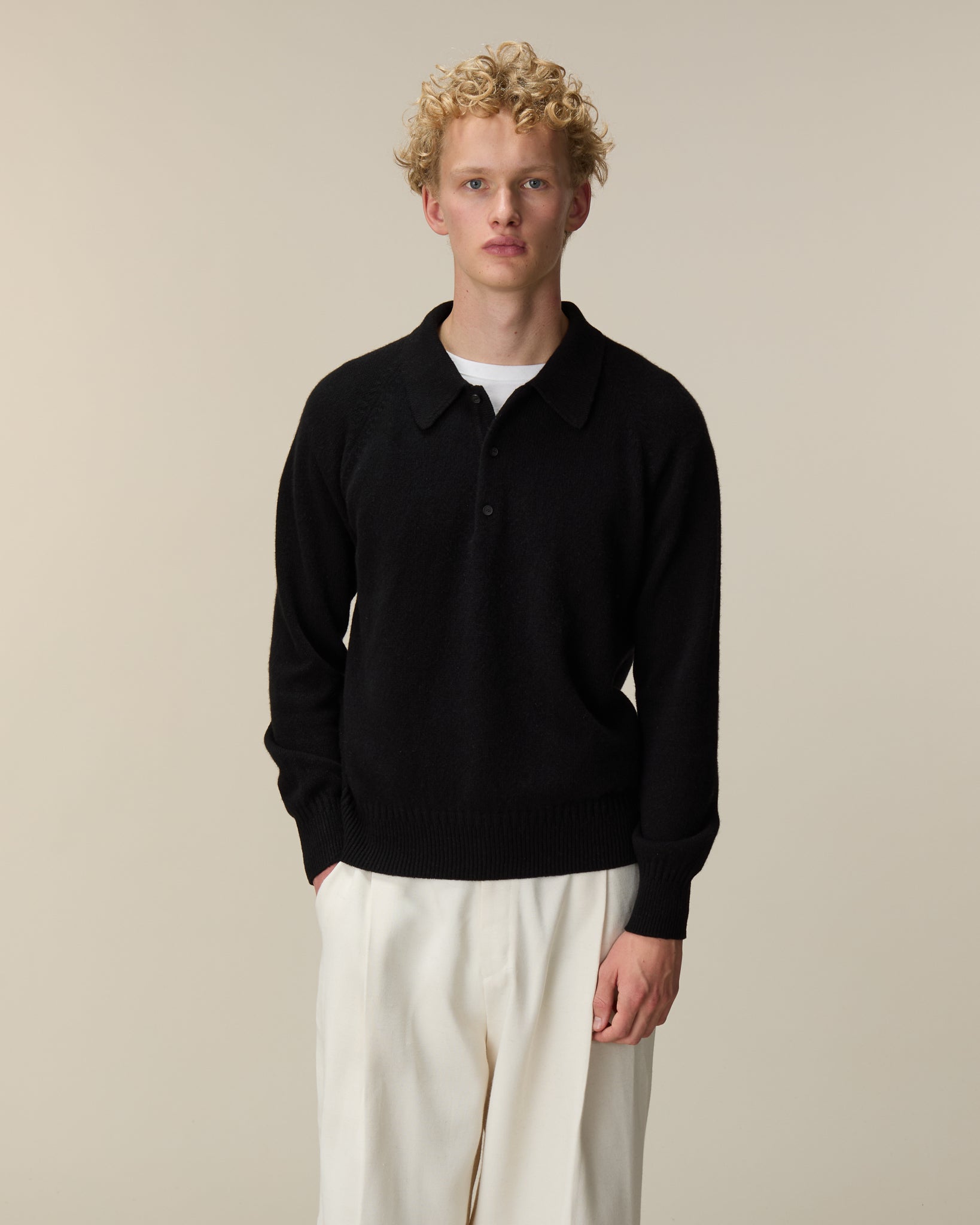 Men's black cashmere polo | Tricot