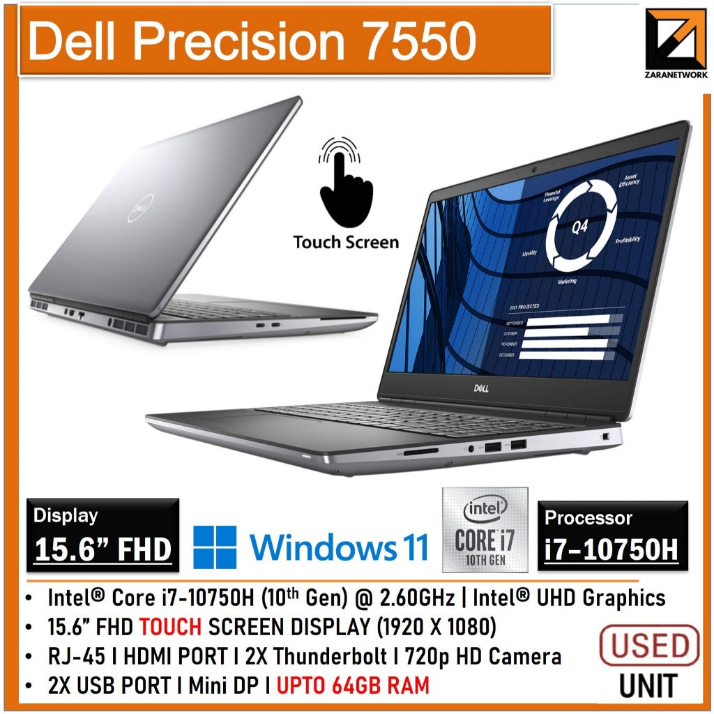 DELL PRECISION 7550 15.6''FHD TOUCH CORE i7 10th GEN UPTO 64GB RAM