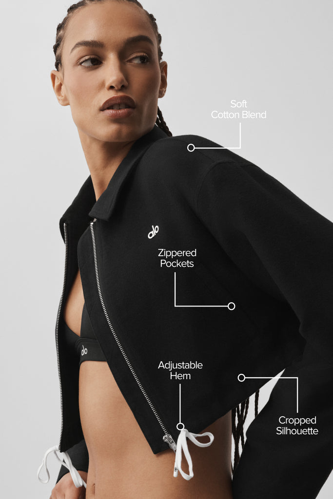 Cropped Fan Favorite Full Zip Jacket - Black | ALO