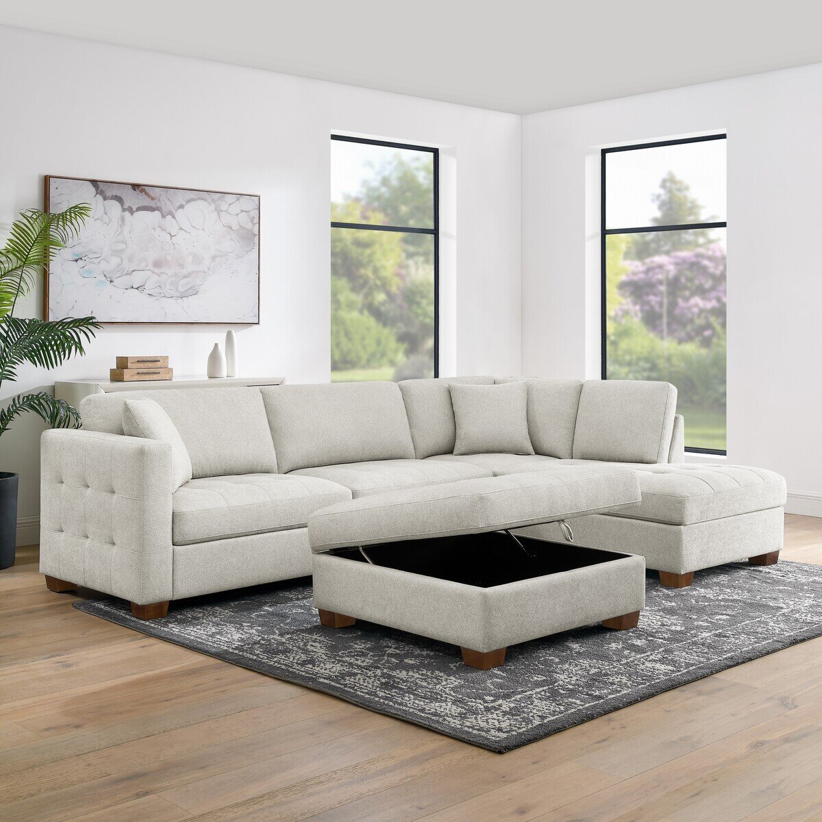 Thomasville 収納オットマン付きファブリックセクショナルソファー3