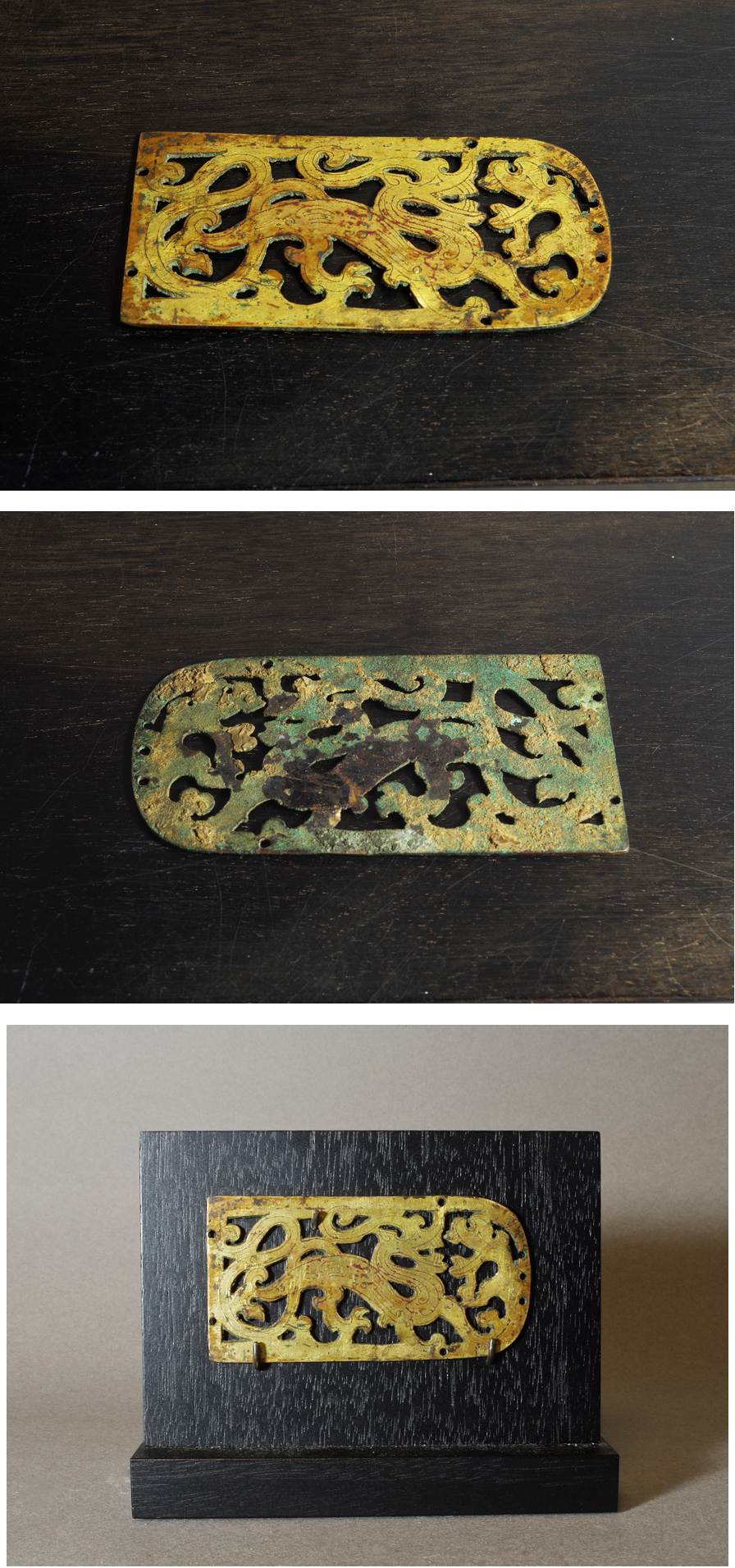 中国古美術・鎏金の龍紋如意腰帯留めセット・純銅细密彫・純手作り・高浮彫り・根付 佐野宏采 銅製・純金箔『翠春-龍-』木札・敷板付 | 東京書芸館公式