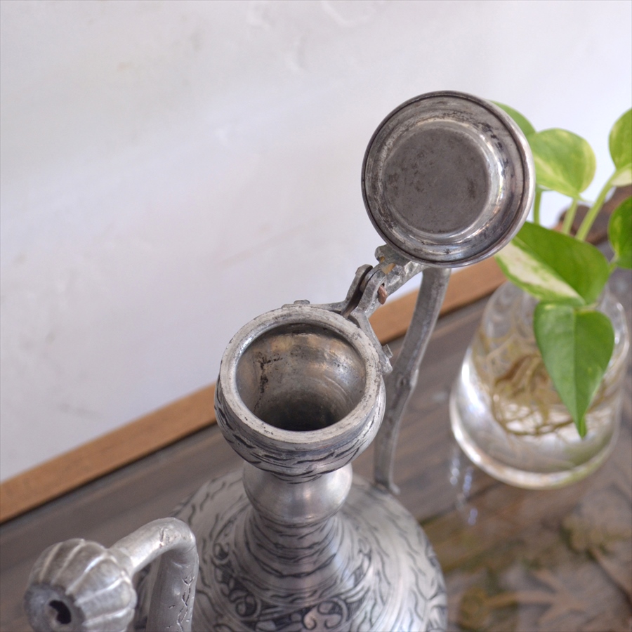 トルコ・銅製の水差し・アンティークシルバー/高さ35cm / ガラタバザール