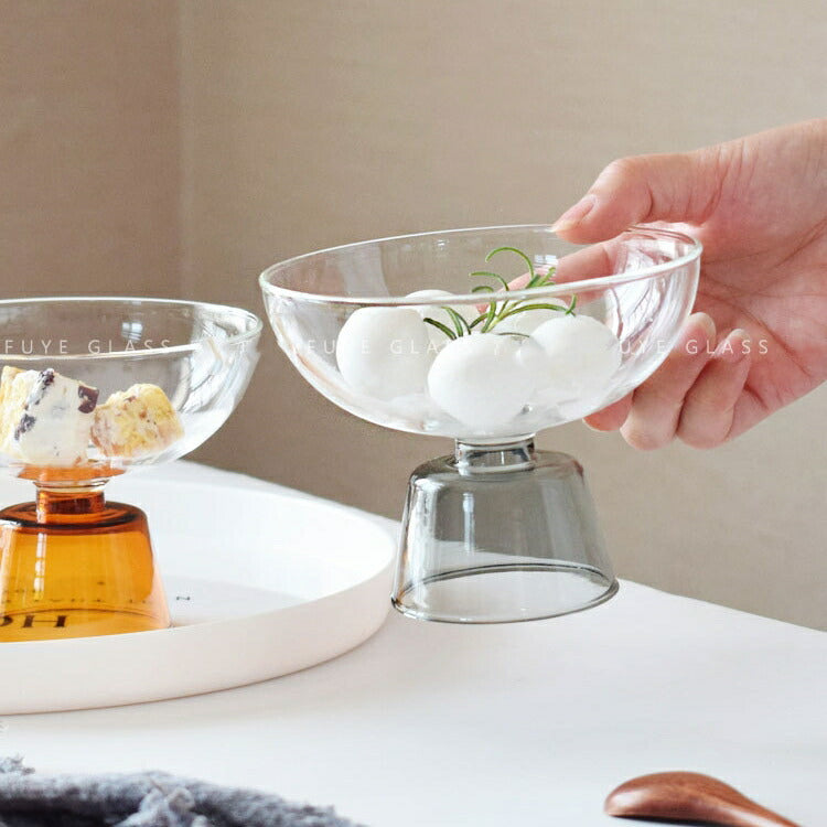 IwaiLoft 300ml ガラス小鉢 高台 トレー 12cm 丸い ガラス 皿 透明