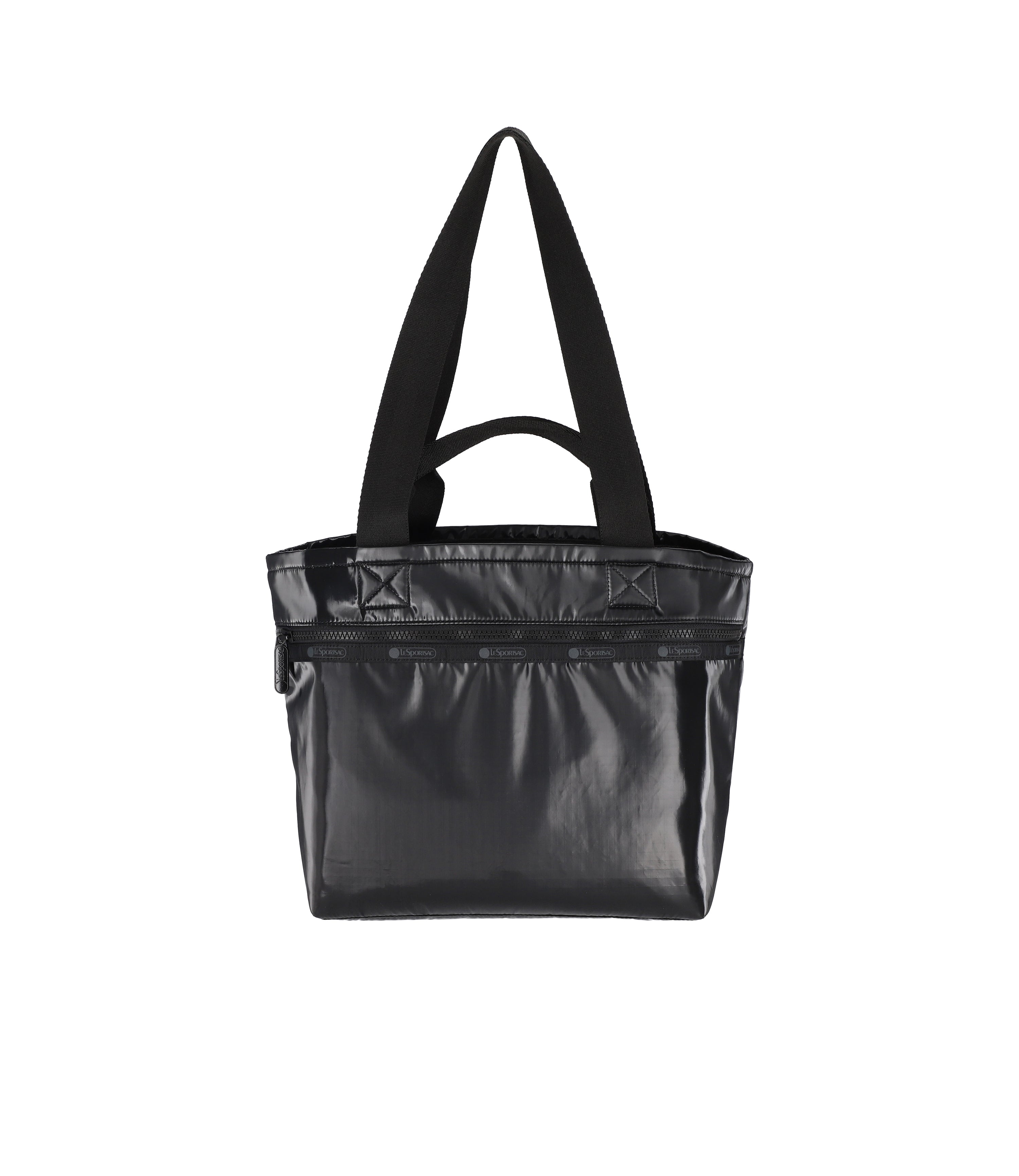Shiny Black Two Handle Zip Tote | Stylish & Functional Finish Bag