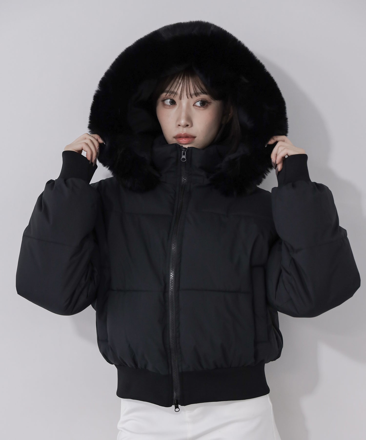 フード取り外し可能2WAY 】フェイクファーフードショートダウン