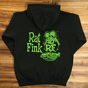 ラットフィンクパーカージップアップタイプ黒緑サイズL アメリカン雑貨