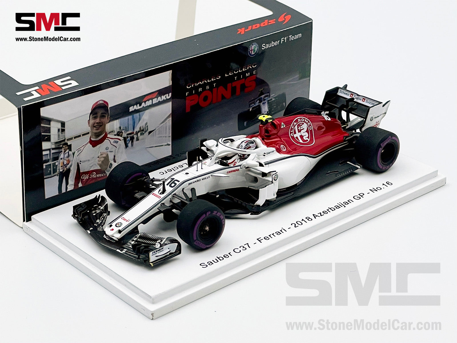 1:43 Spark Alfa Romeo C37 #16 Charles Leclerc Azerbaijan 6th 2018