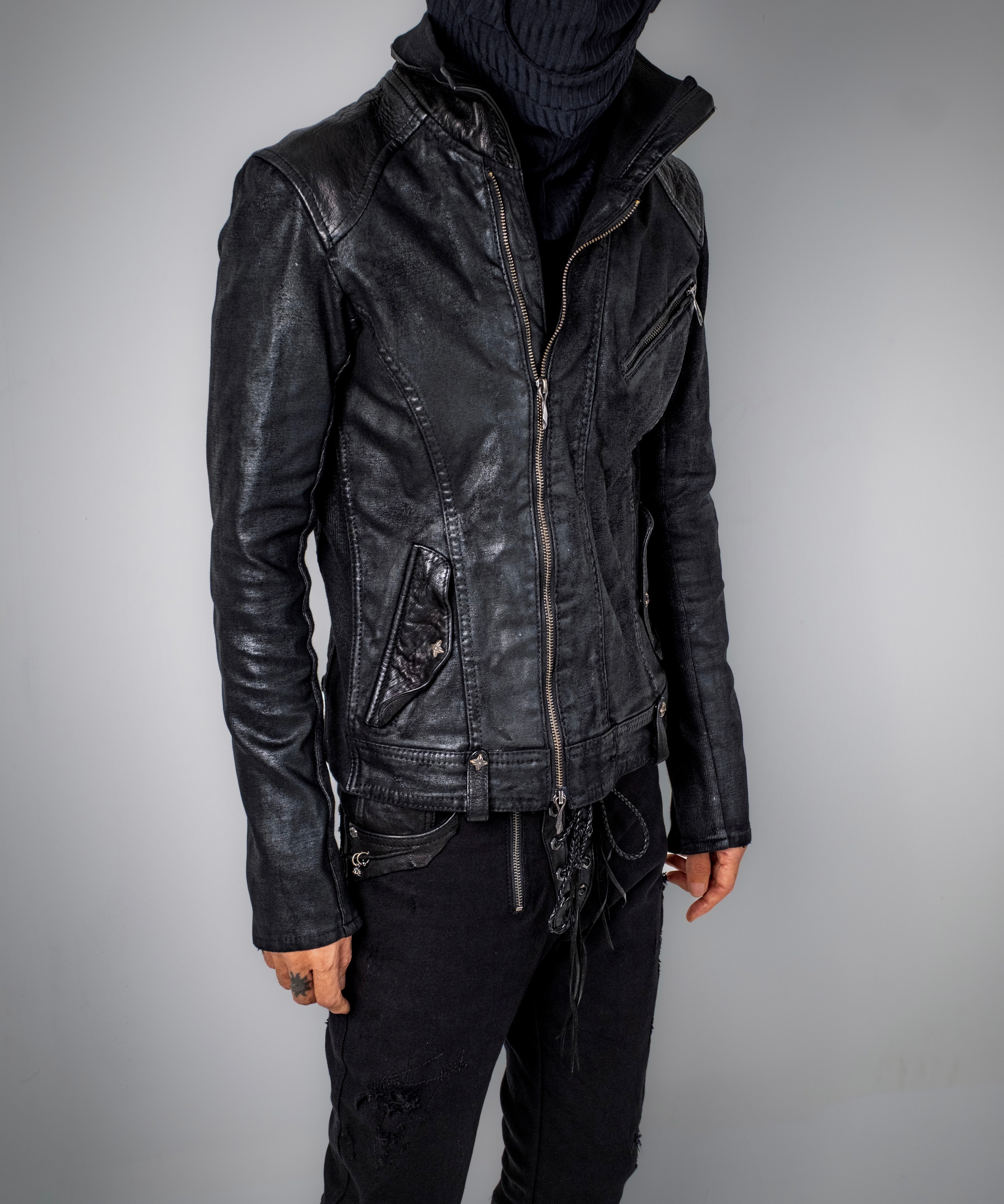 14th Addiction チェック柄 フード付き ダメージ加工 シャツ 14th