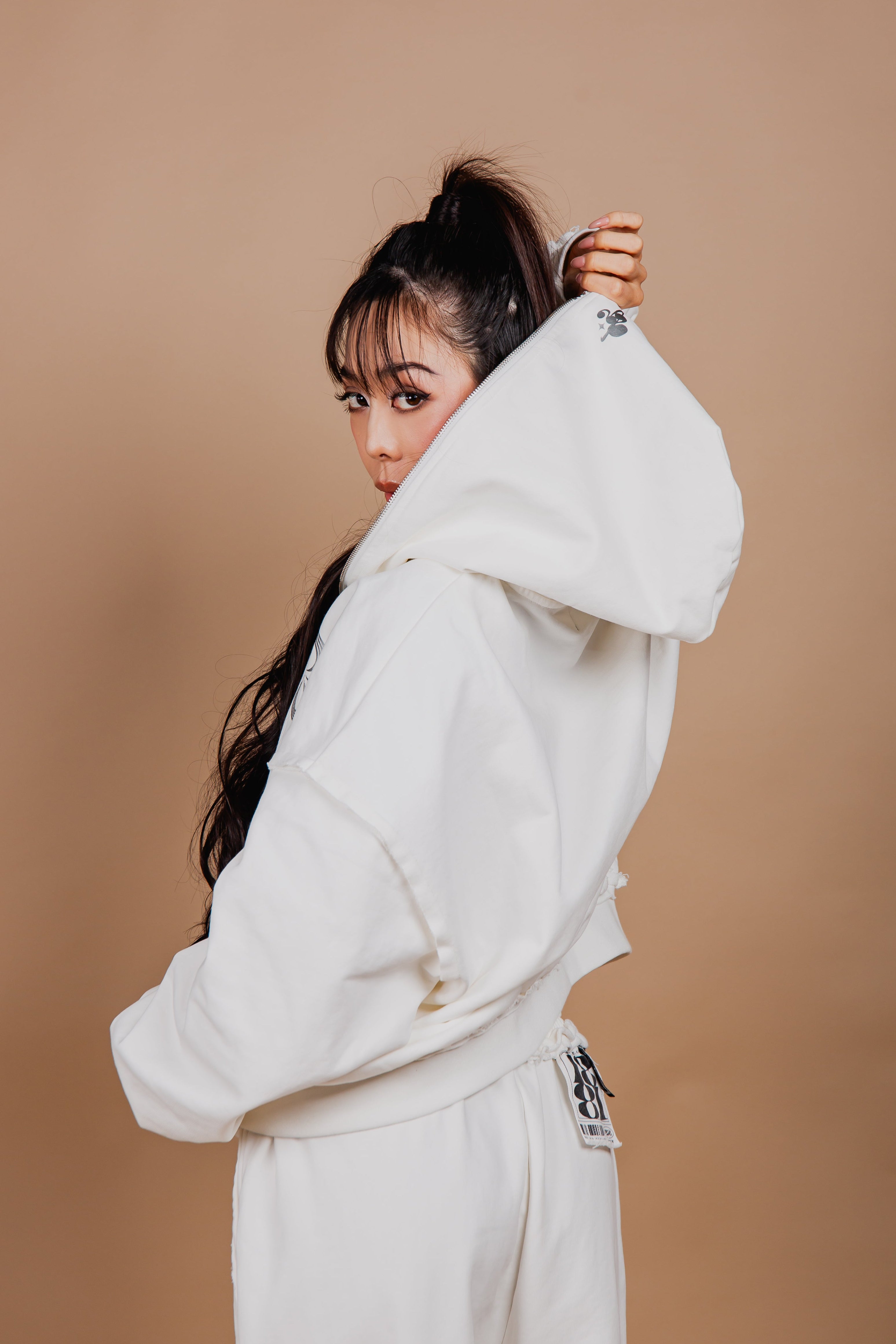 WASHED DOUBLE ZIP HOODIE white – 1818