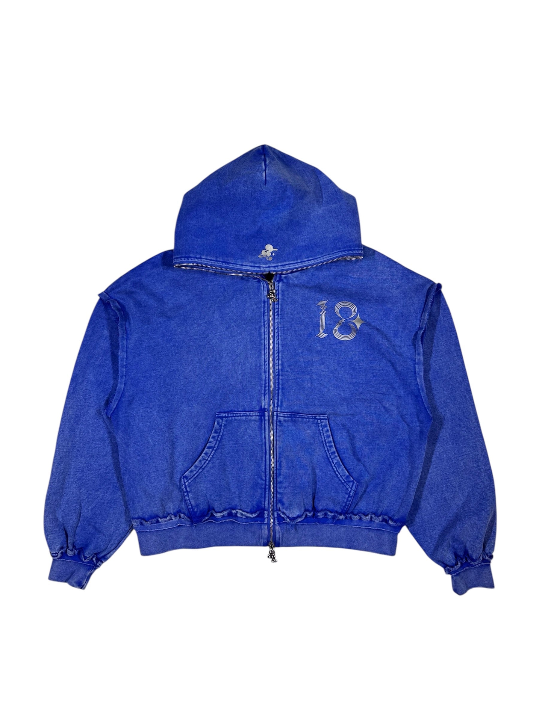 WASHED DOUBLE ZIP HOODIE blue – 1818