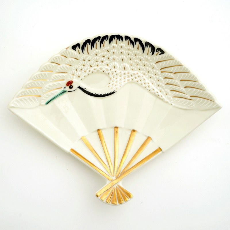 有田焼 金彩和蘭図扇型盛り皿 五客揃い 有田焼 金彩和蘭図扇型盛り皿