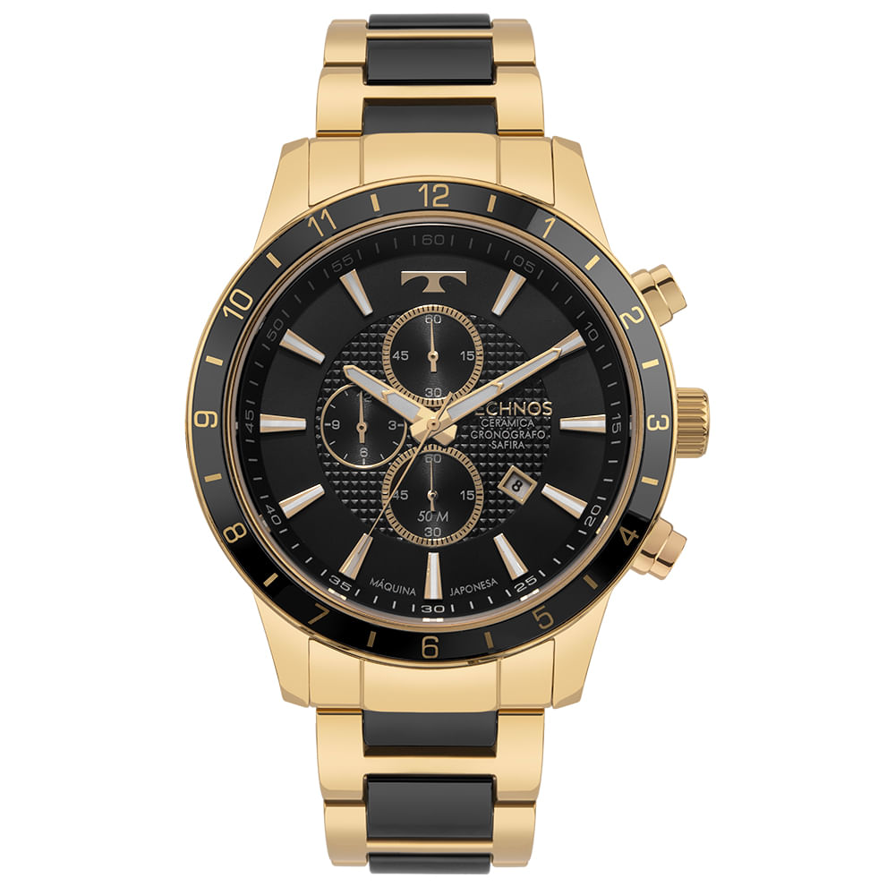 Relógio Technos Masculino Dourado Ceramic Safira - OS1ABX/1P