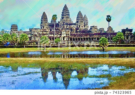 カンボジア・アンコールワットの風景のイラスト素材 [74323965] - PIXTA