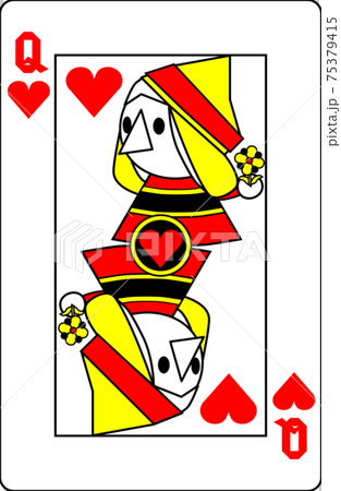 トランプ 絵札 かわいい ハート クイーンのイラスト素材 [75379415