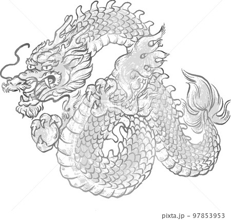 墨絵 水墨画 辰年 辰 龍 たつ タツ 年賀状素材 年賀2024 イラスト素材