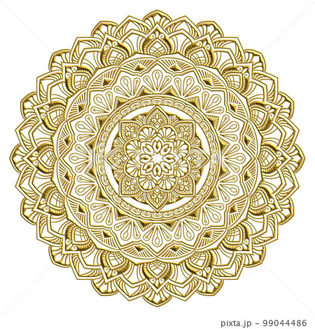 マンダラアート(金細工風、幾何学模様、華やか)のイラスト素材