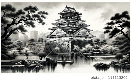 大阪城 水墨画2のイラスト素材 [115113202] - PIXTA