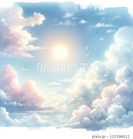 水彩で描いた太陽と雲のイラストのイラスト素材 [112596011] - PIXTA