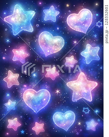 パステルハートと星が輝く幻想背景のイラスト素材 [128332601] - PIXTA