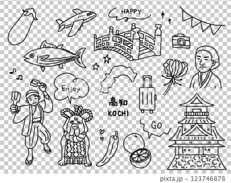 高知の手描きイラストセットのイラスト素材 [123746878] - PIXTA