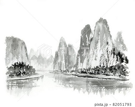 水墨画 風景の写真素材 - PIXTA