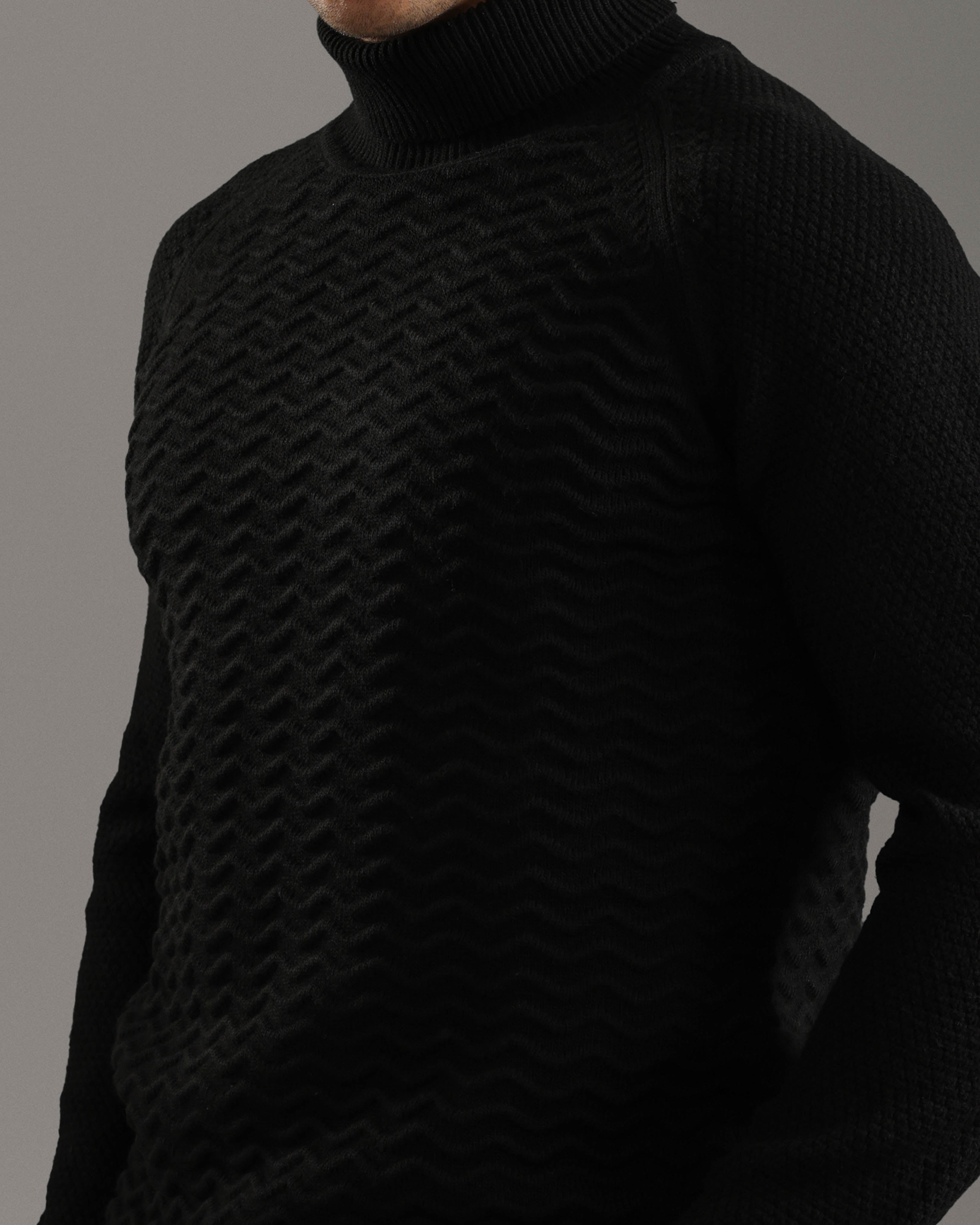 Black Textured Turtleneck Sweater – TORINESE EG