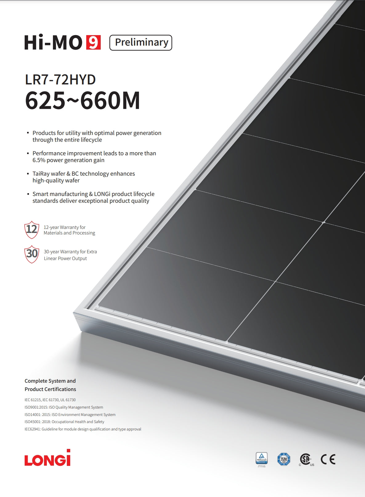 LonGi 645W Solar Panel (Bifacial, LR7-72HYD 625~660M) – TSolar